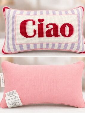 Cupcakes and Cashmere Ciao Needlepoint Throw Pillow NWT